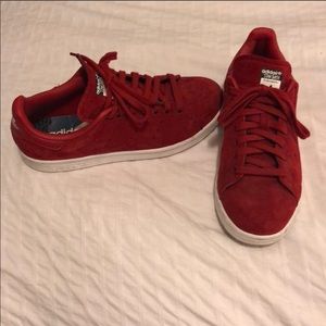 New red suede adidas Stan smiths